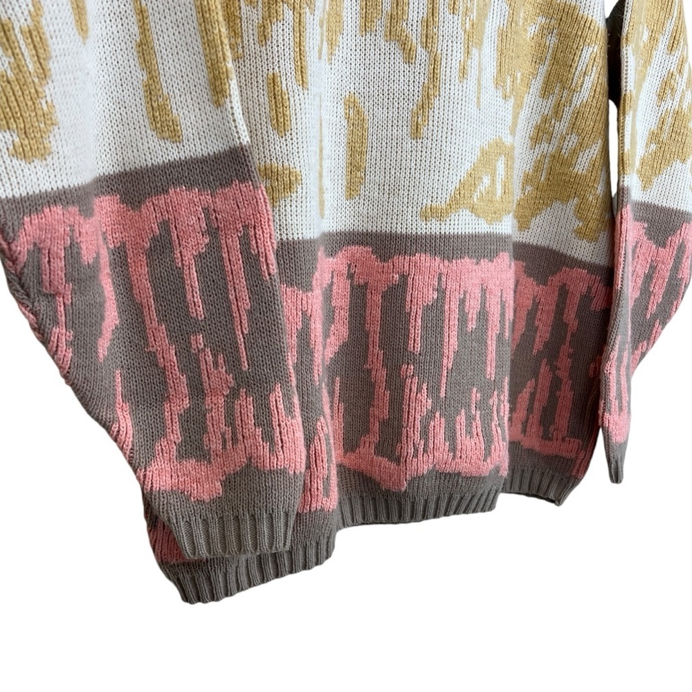 Vintage 80s Croquet Club Women's Abstract Knit Sweater Pink Blue Gold Size Large - Picture 3 of 6
